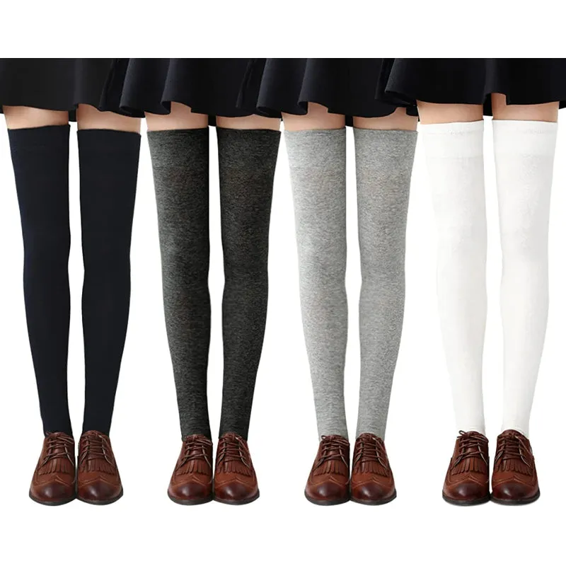 Pack Of 4 Womens Thigh High Socks Cotton Striped Over the Knee Socks Long Knee High Socks for Women