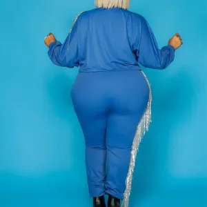 Plus Size 2 Piece Tassel Stretchy Jogger Sweatsuit