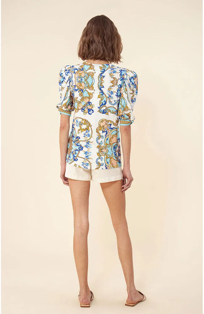 Short Gathered Sleeve Top in Ivory