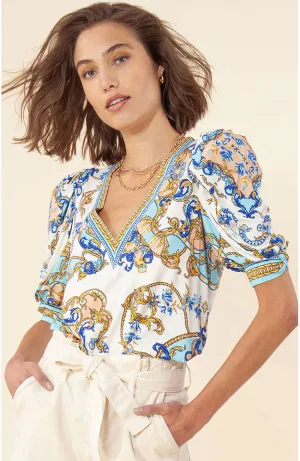 Short Gathered Sleeve Top in Ivory