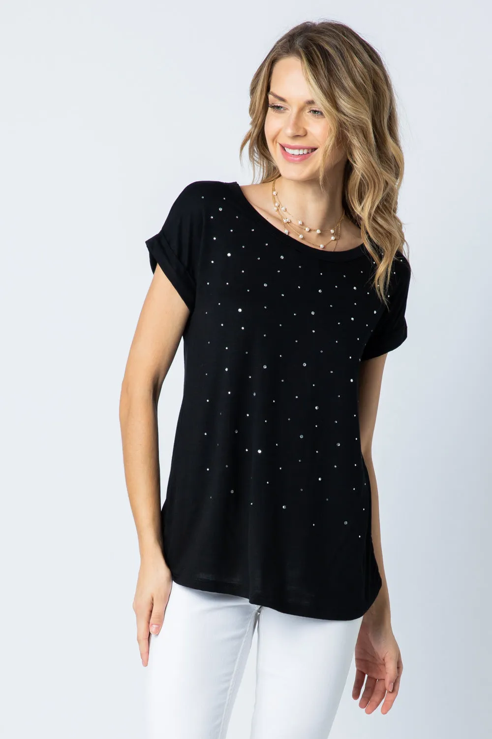 Short Sleeve Top with Rhinestones