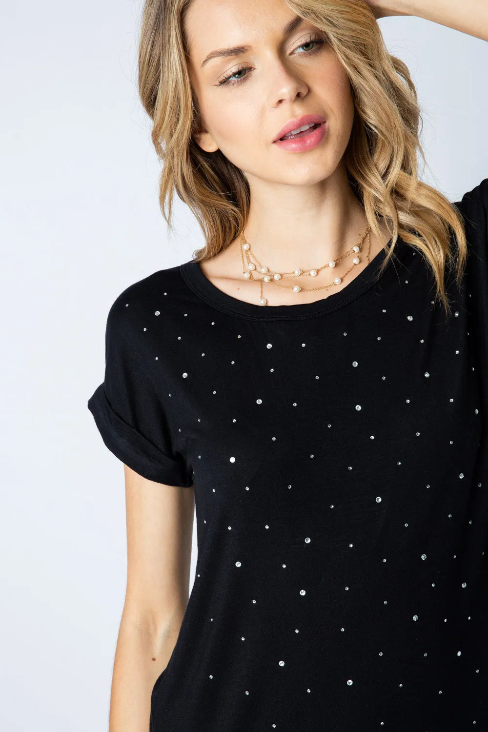Short Sleeve Top with Rhinestones