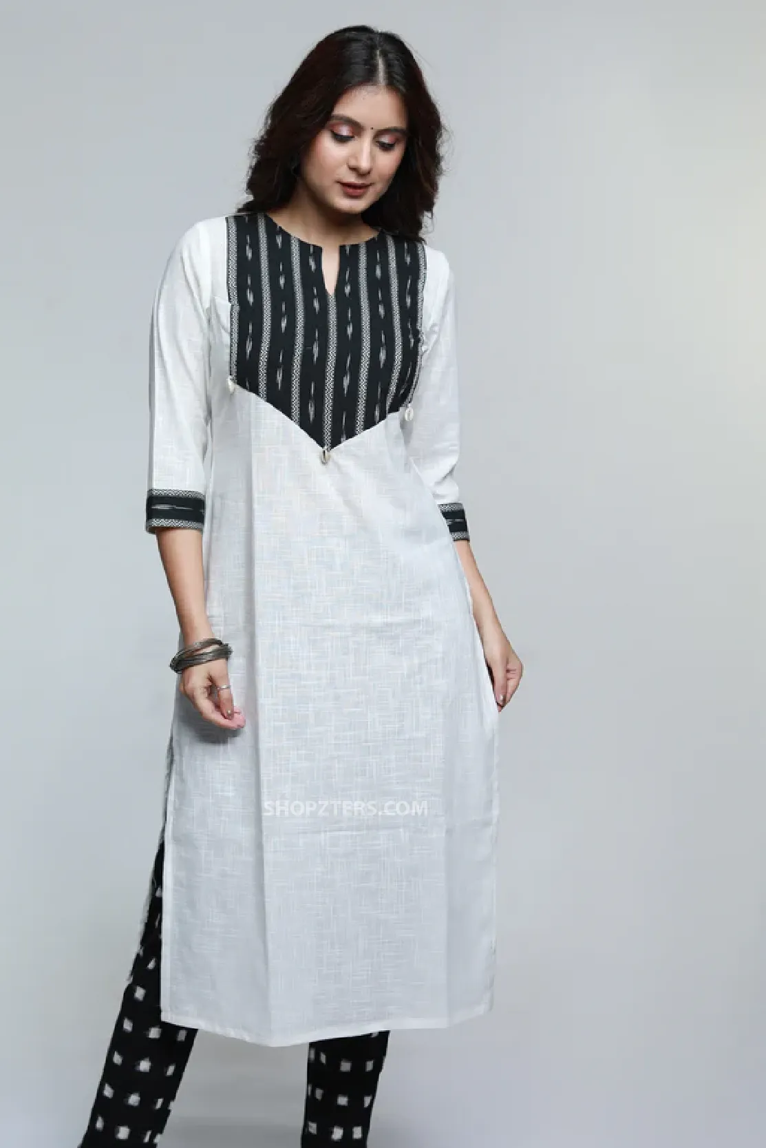Smart cotton ikat yoke kurta