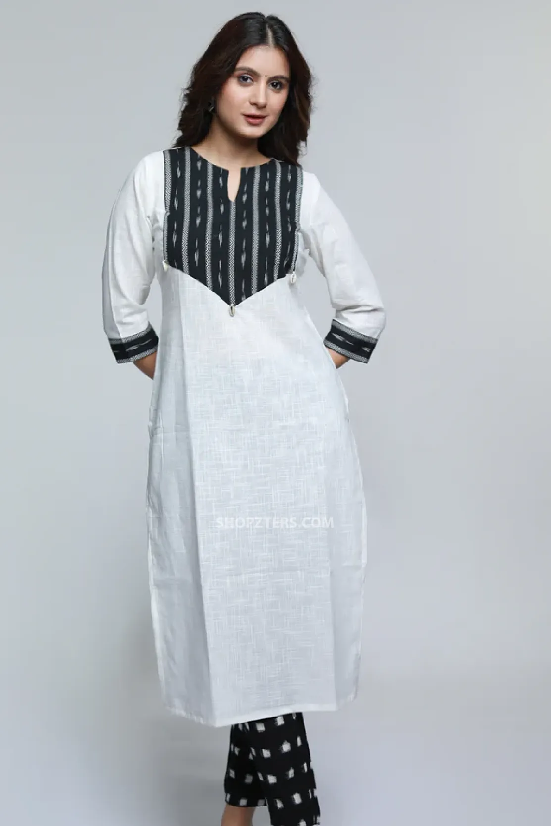 Smart cotton ikat yoke kurta