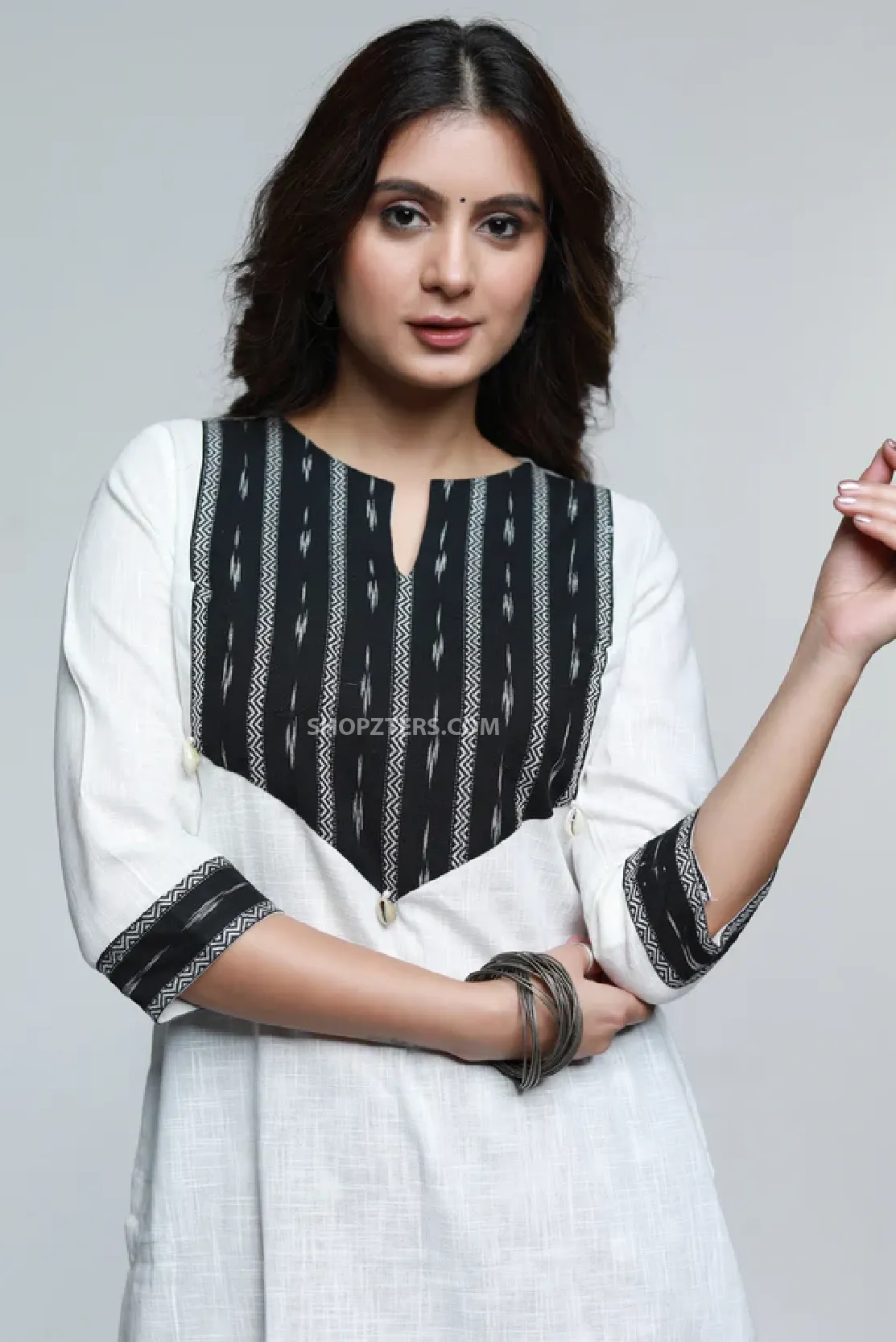 Smart cotton ikat yoke kurta