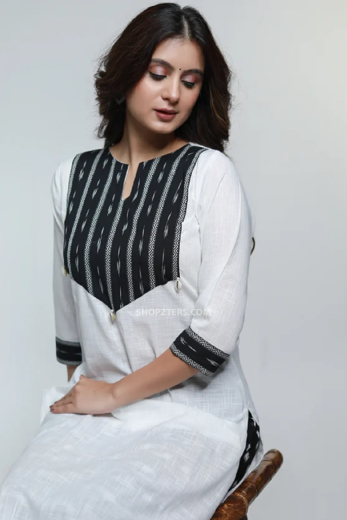 Smart cotton ikat yoke kurta