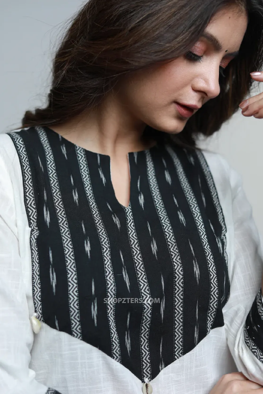 Smart cotton ikat yoke kurta
