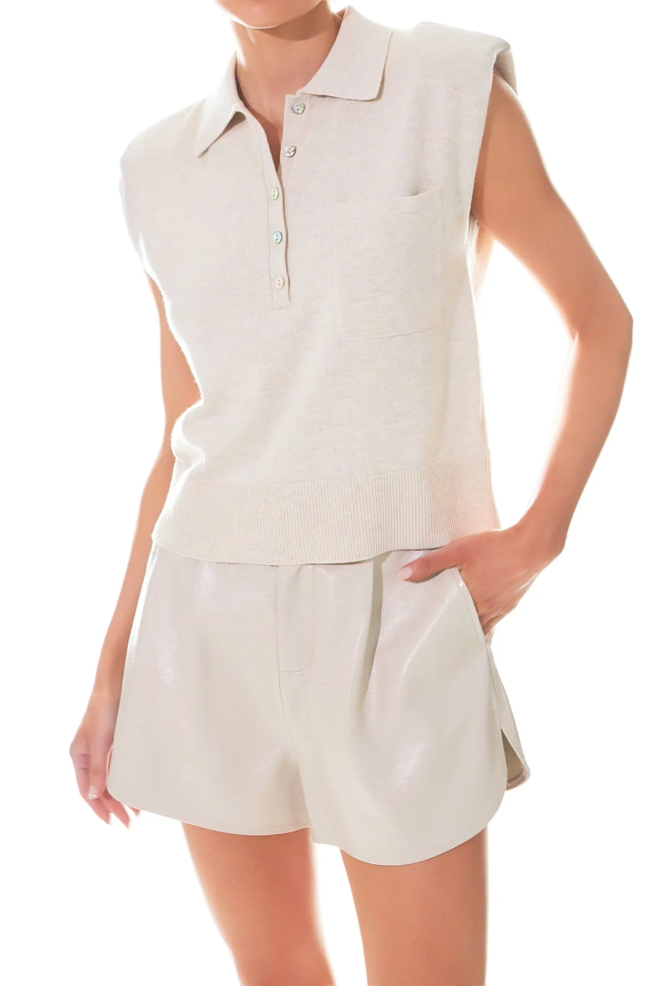 Soft Sleeveless Knit Polo Top