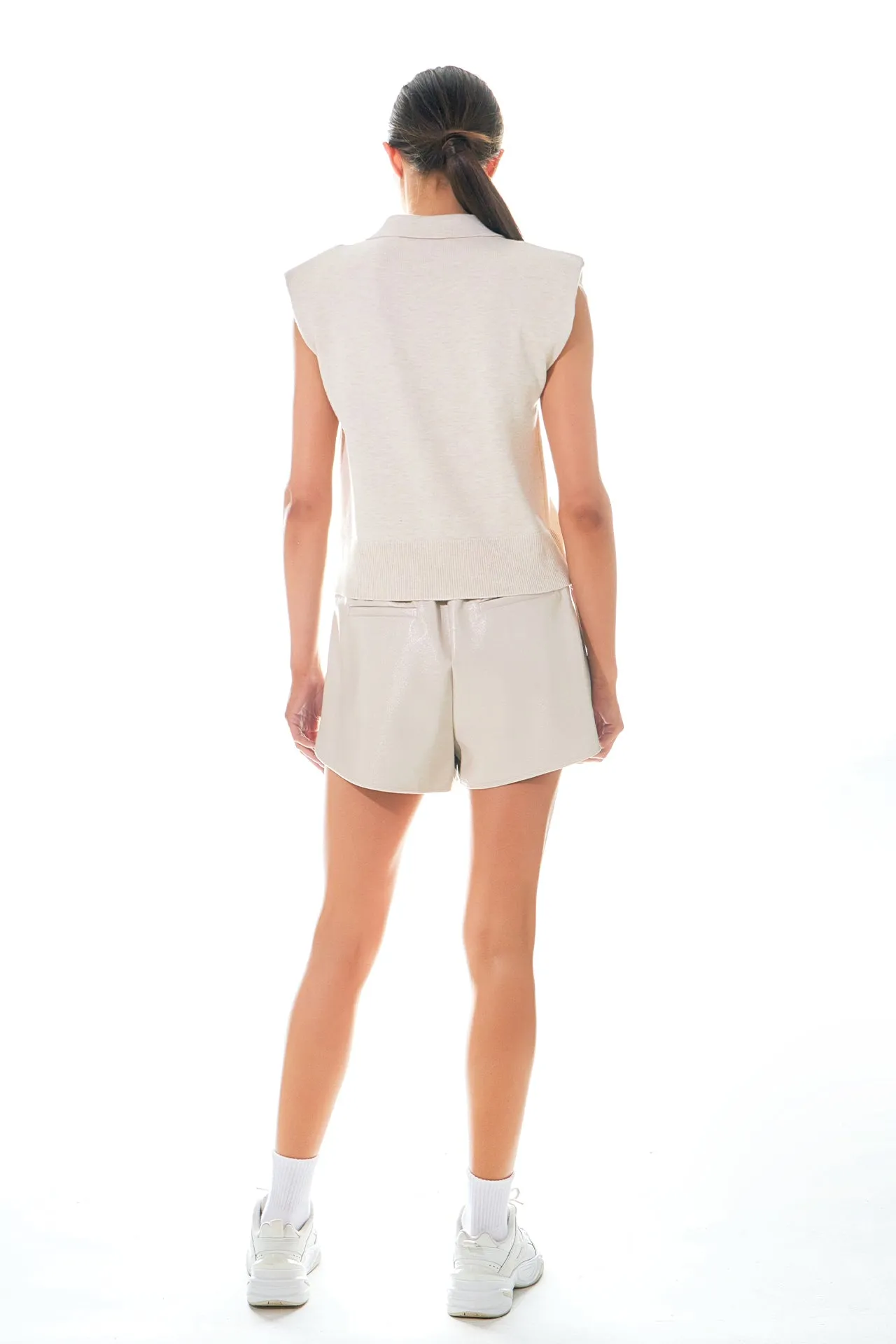 Soft Sleeveless Knit Polo Top