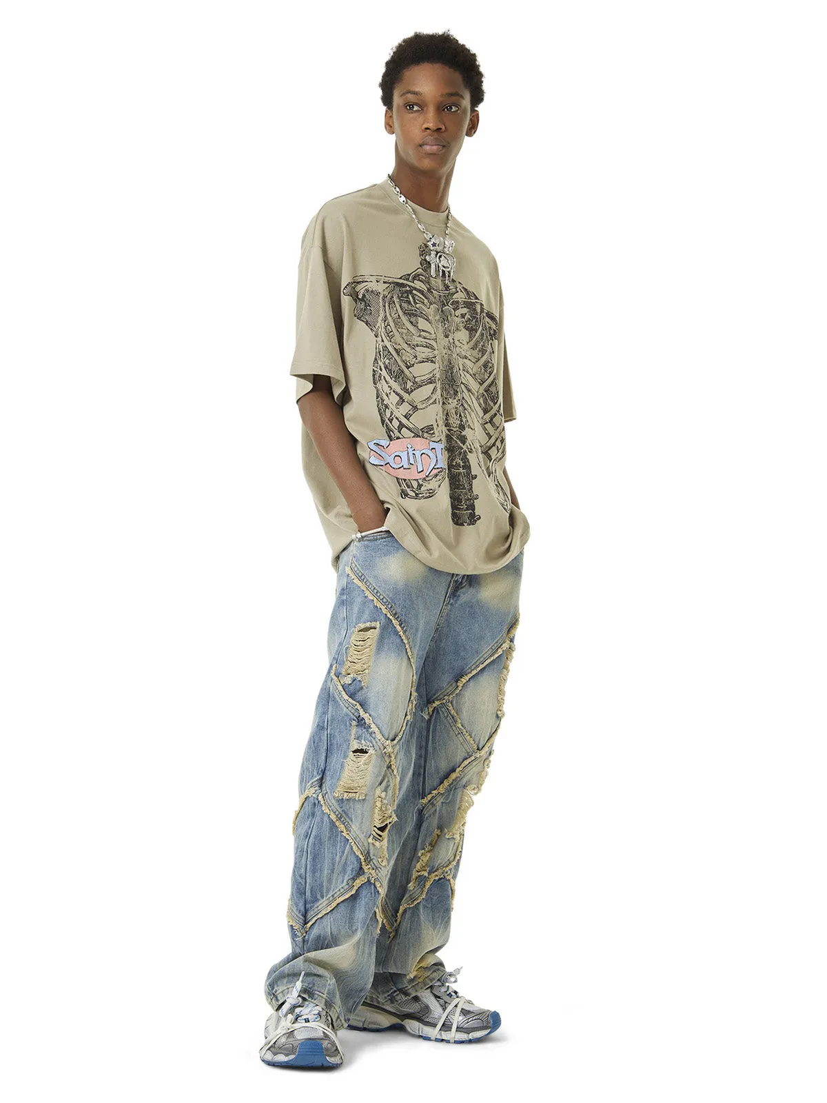 Thesupermade Pencil Detail Skull Street Rap T-shirt