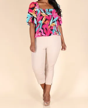 Tropical Print Fuchsia Blouse