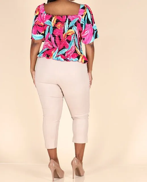 Tropical Print Fuchsia Blouse