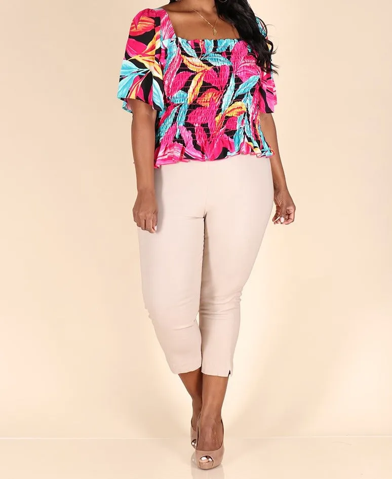 Tropical Print Fuchsia Blouse