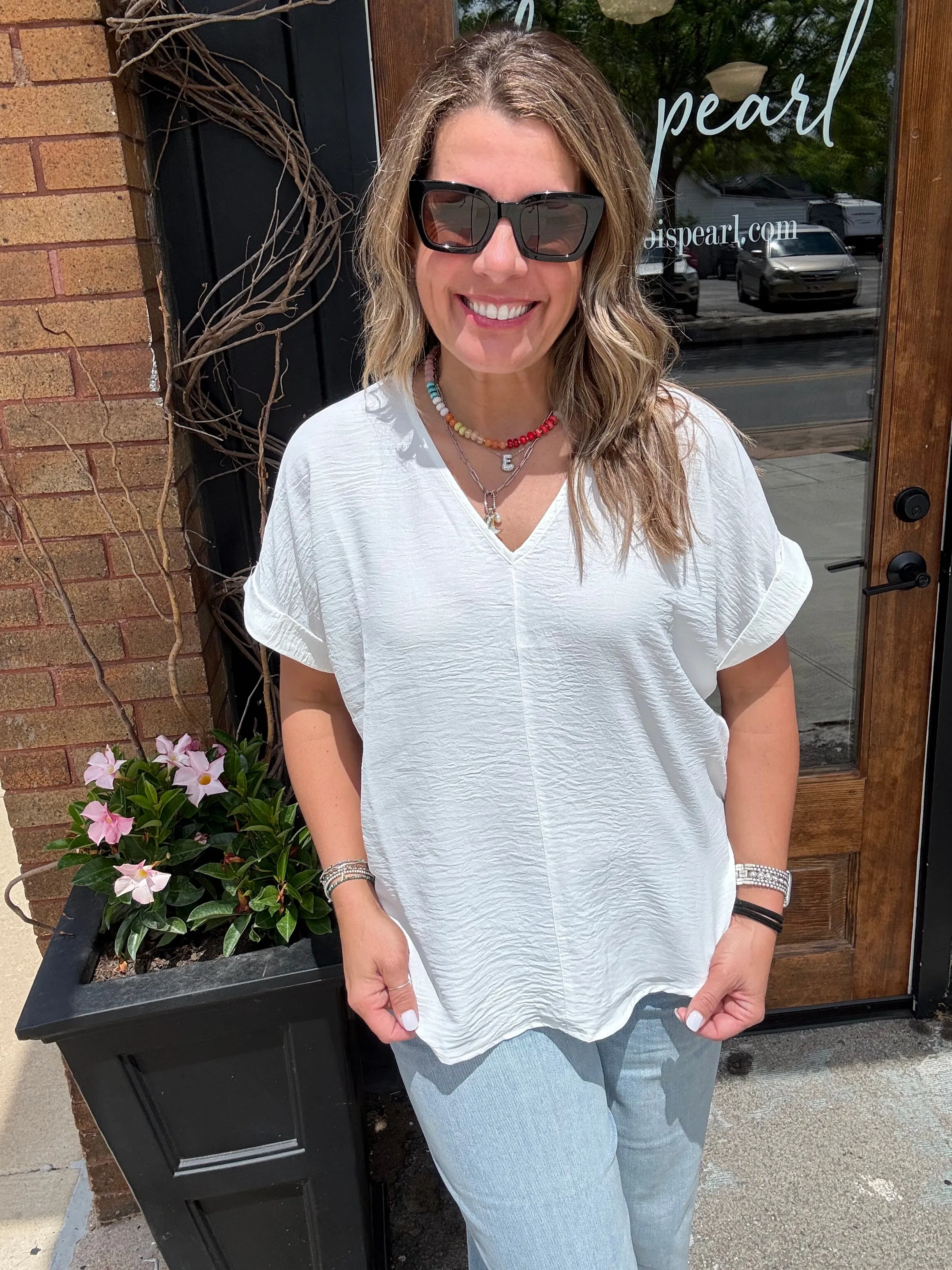 V Neck Dolman Magic Top Soft White