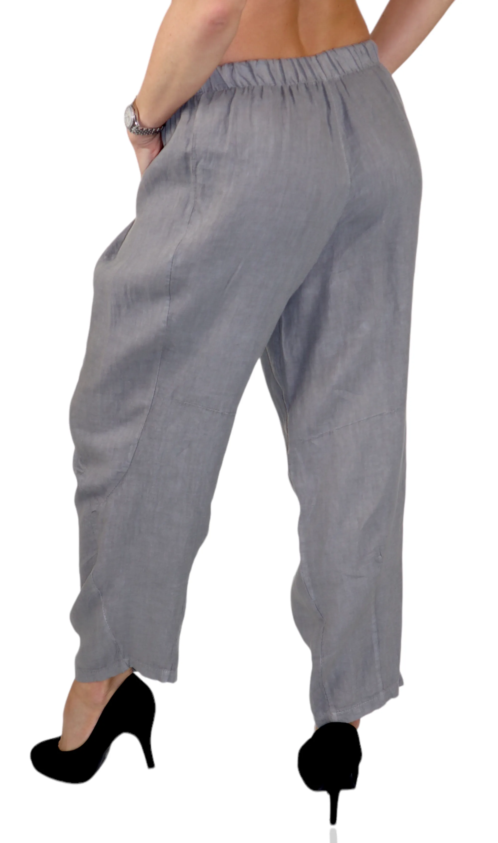 Women 100% Pure Linen Relaxed Fit Breathable Pants w/ Side Pockets