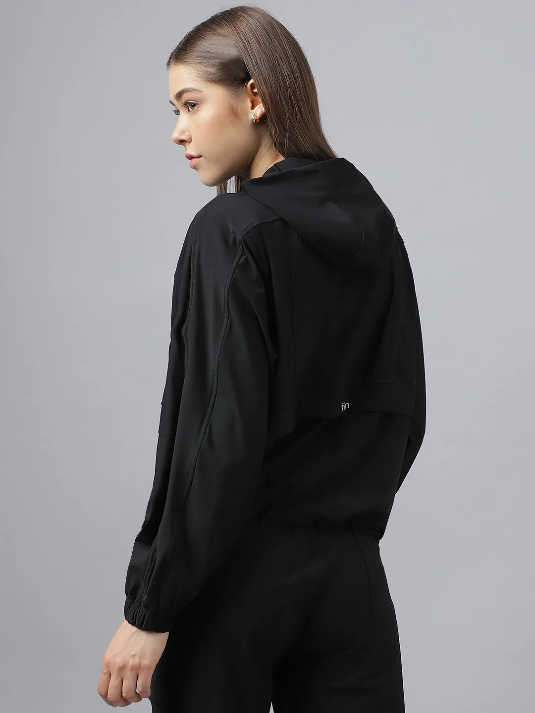 Women self design hooded sporty track jacket