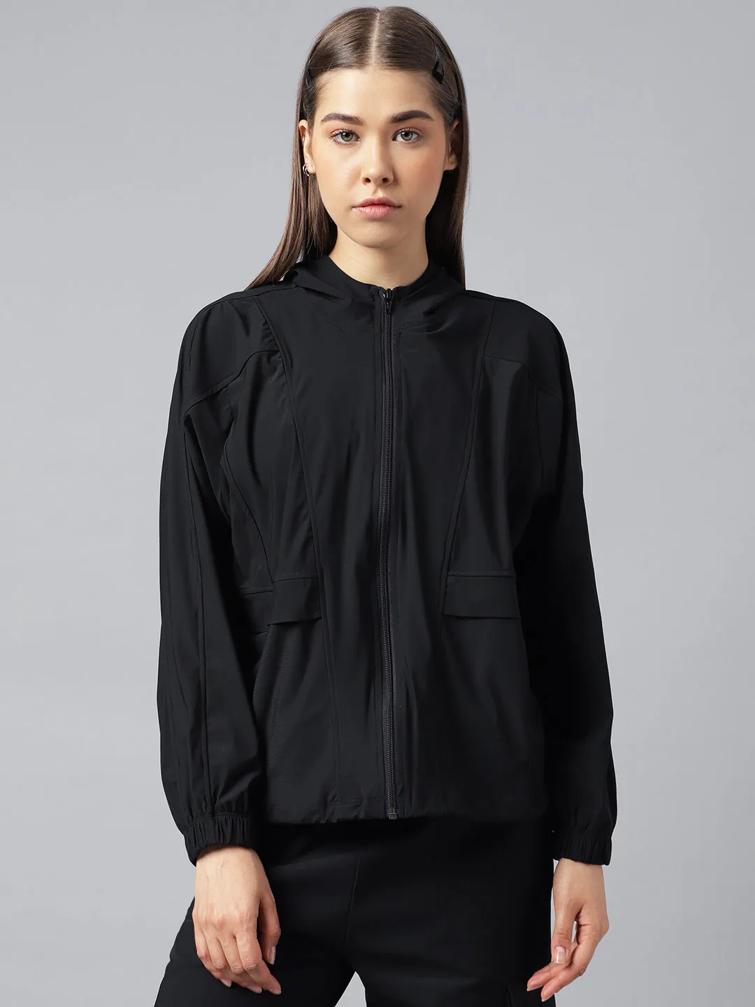 Women self design hooded sporty track jacket