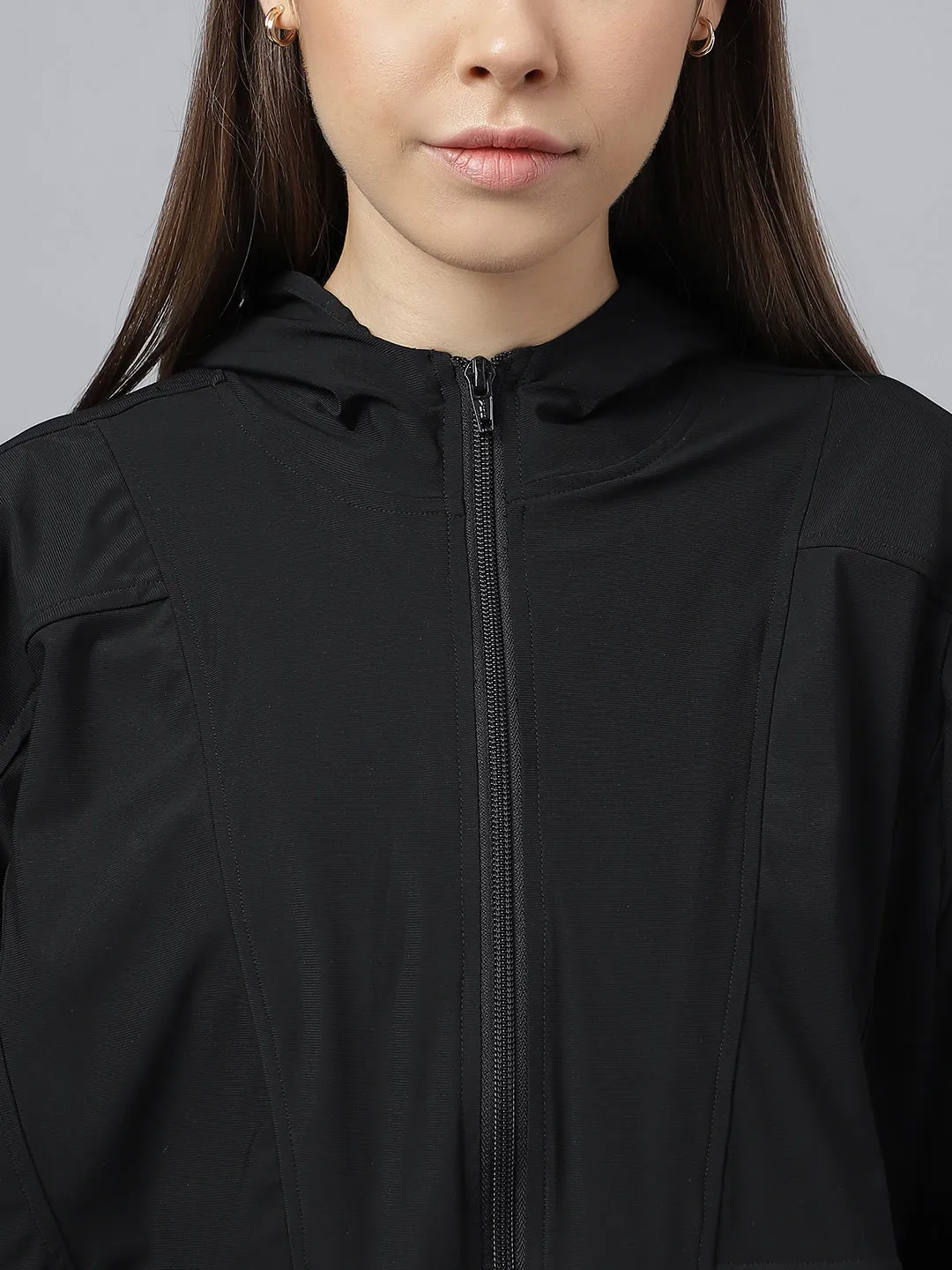 Women self design hooded sporty track jacket