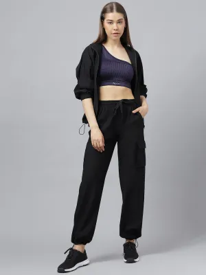 Women self design hooded sporty track jacket