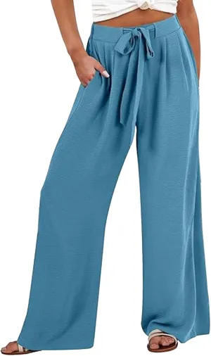 Women Wide Leg Palazzo Pants Summer High Waist Flowy Casual Trousers Loose Lounge 2025 Trendy Beach Travel Vacation Clothes
