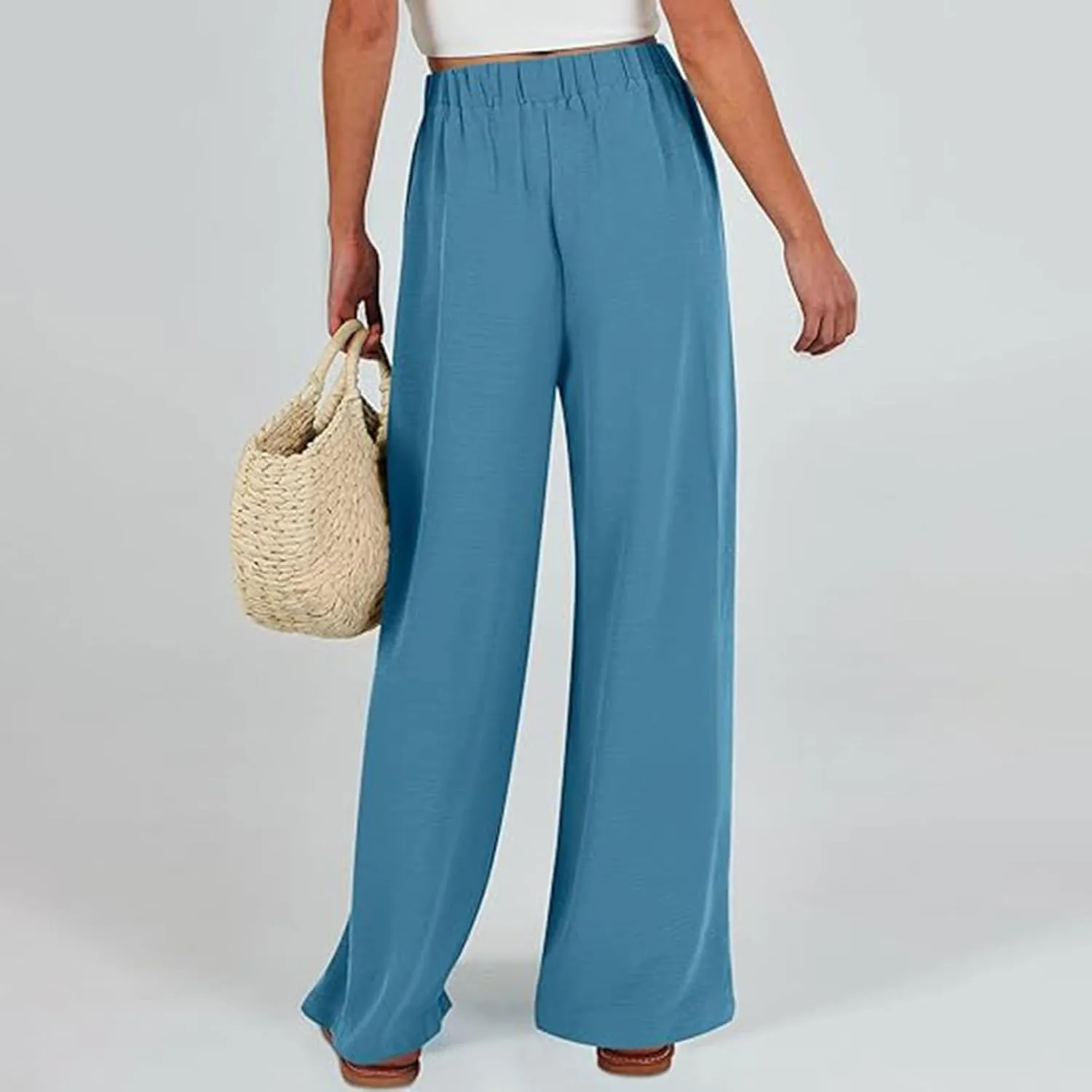 Women Wide Leg Palazzo Pants Summer High Waist Flowy Casual Trousers Loose Lounge 2025 Trendy Beach Travel Vacation Clothes