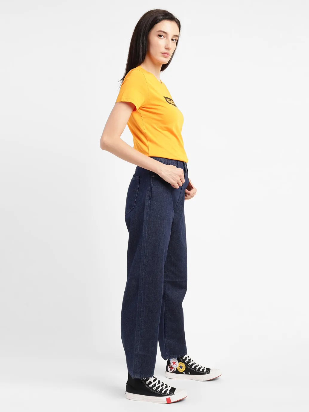Women's 94 Navy Blue Loose Fit Mid Rise Jeans