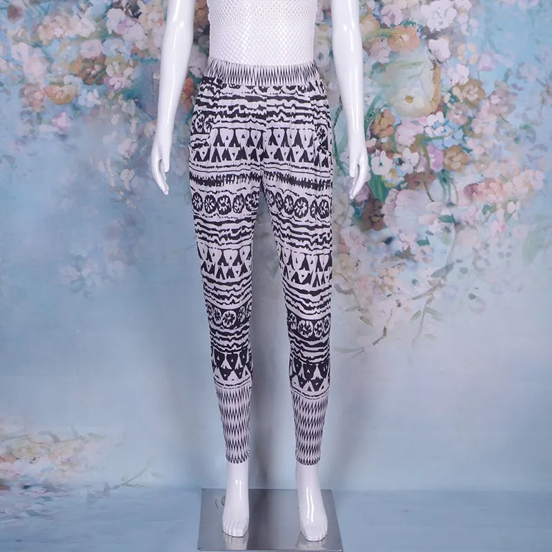 Women's Casual Ethnic Print Stretchy Saggy Jersey Pants