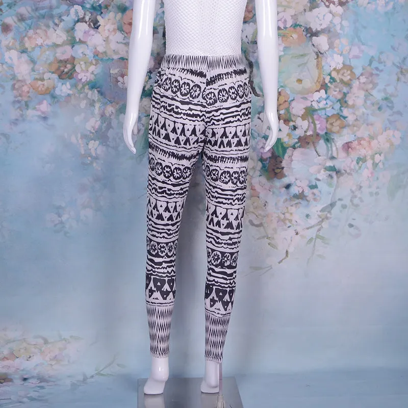 Women's Casual Ethnic Print Stretchy Saggy Jersey Pants