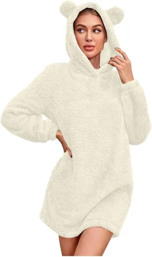 Women's Casual Fall Winter Casual Cute Long Sleeve Solid Color Hoodie Dresses