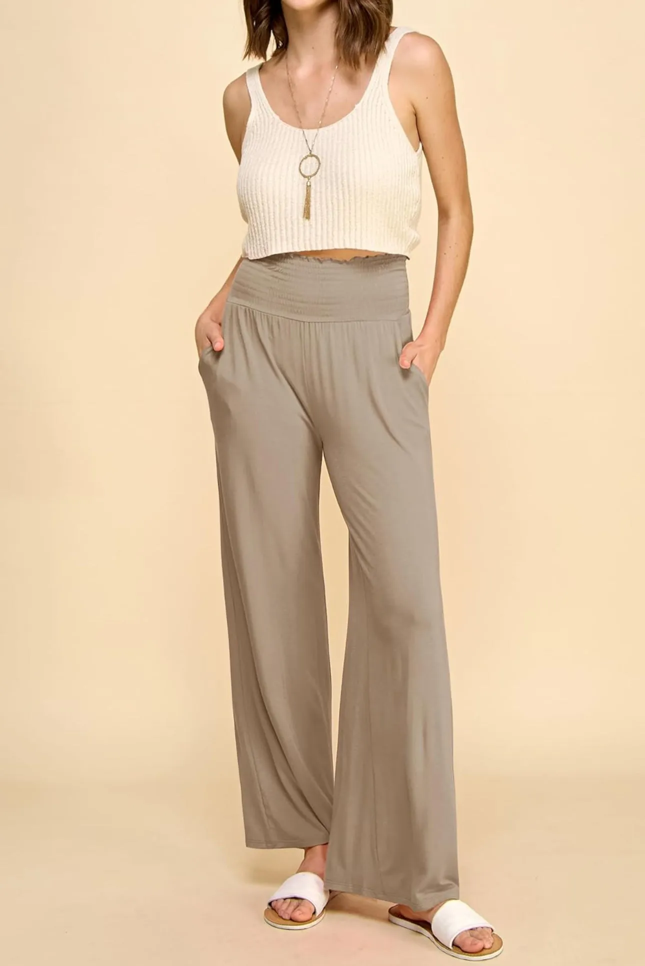 Women’s Large Tall Geode Palazzo Pants with Pockets in ‘Turkey Tail Mushroom’